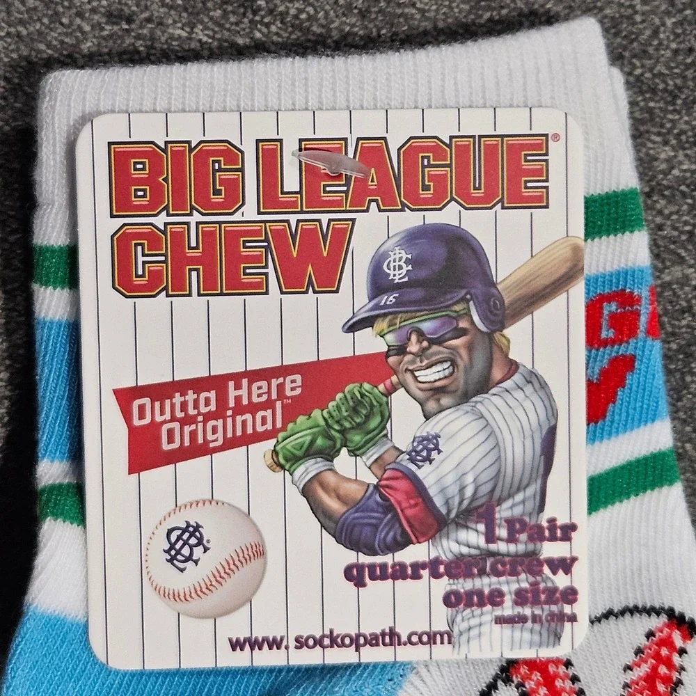 Big‎ League Chew Baseball Quarter Crew Socks White Blue One Size New With Tags